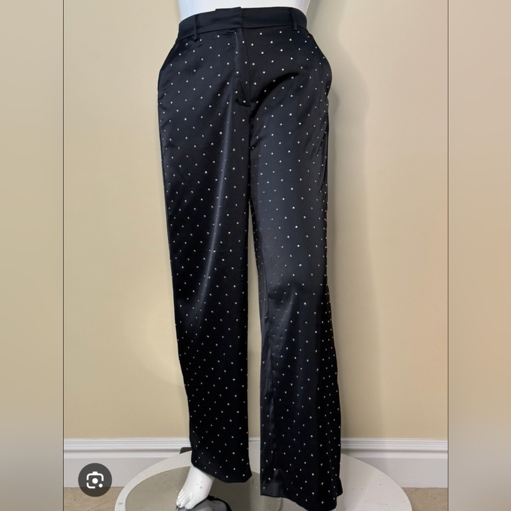 House of Harlow 1960 Black Satin Pants With Rhinestone Detail